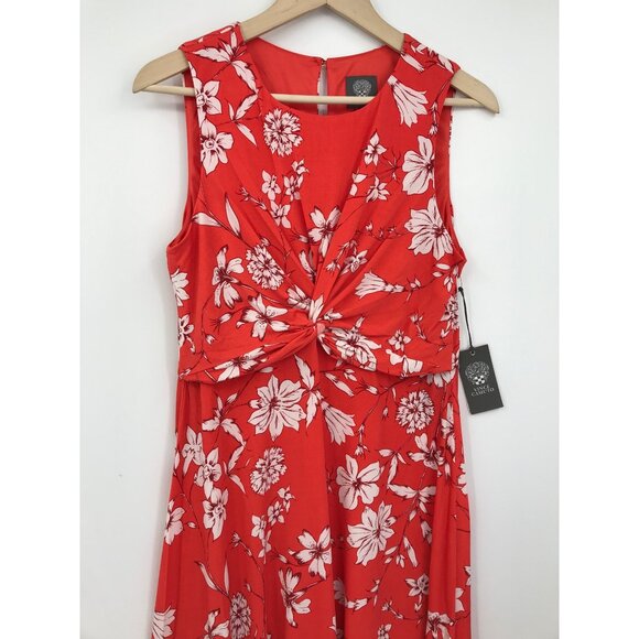 Vince Camuto Floral Knot Front Sleeveless Dress Stretch Red Size 14 Petite NEW - Picture 2 of 8